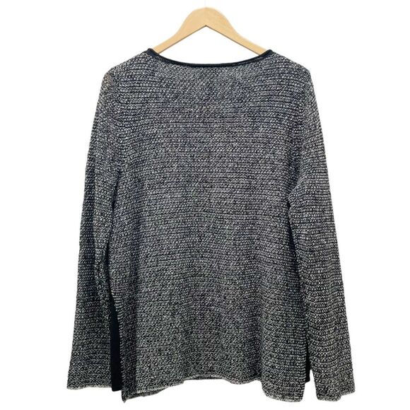 Eileen Fisher Sweater Black Knit Crochet Overlay Organic Linen Cotton Size Large - Picture 2 of 9